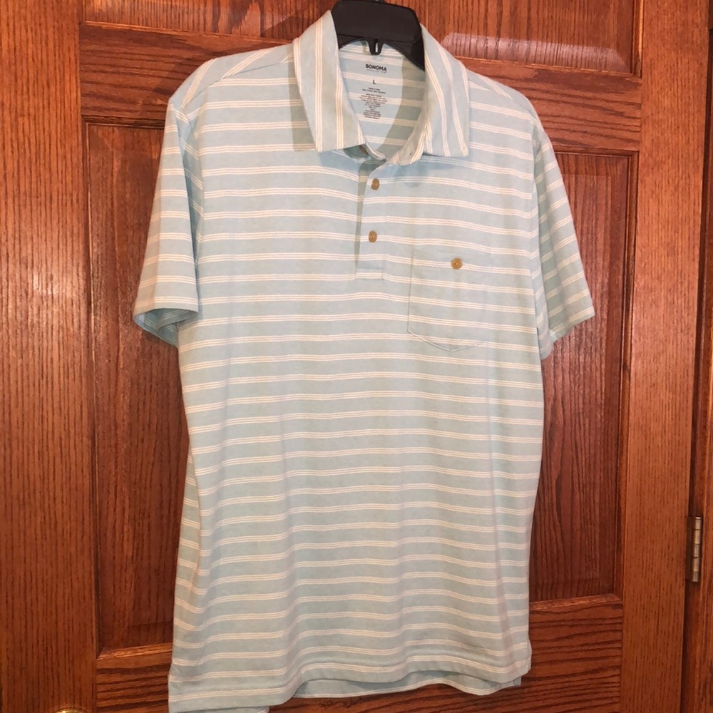 Light Blue Striped Polo Shirt